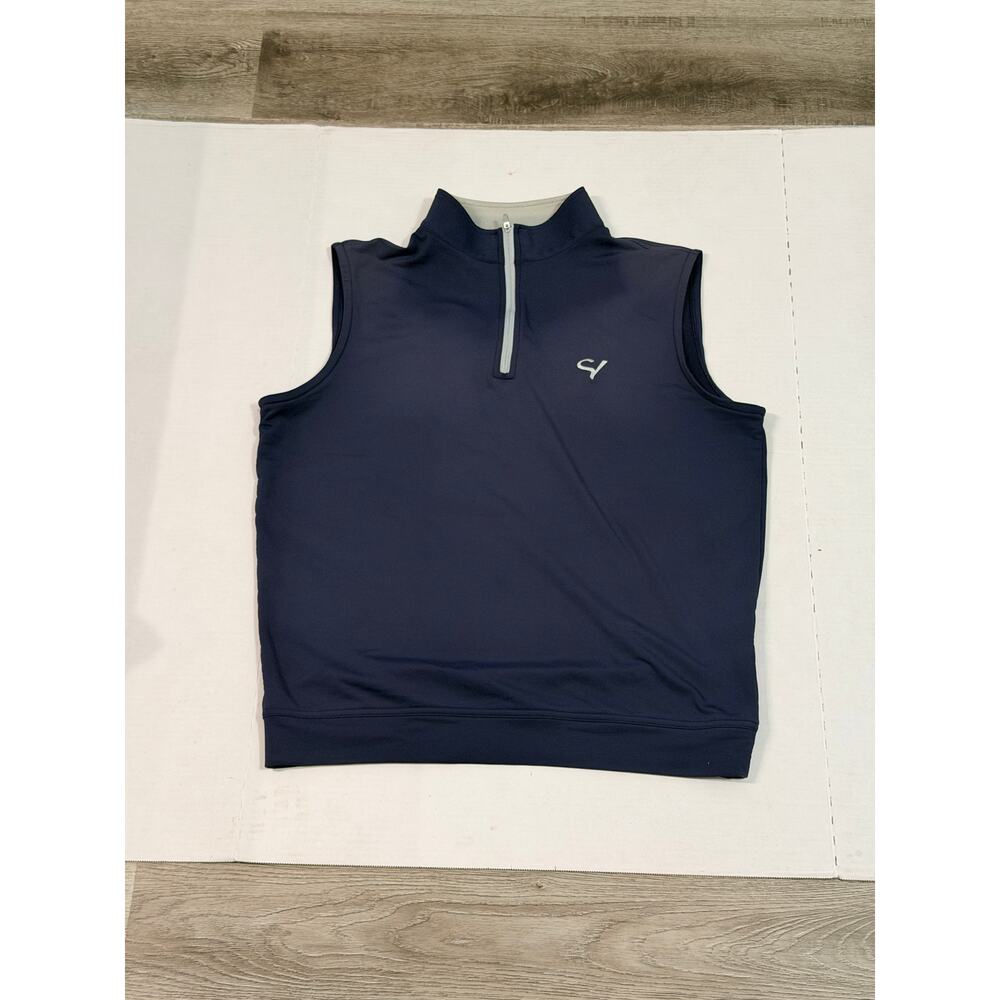 Peter Millar Mens Medium Navy Quarter Zip Golf Vest Performance Sleeveless